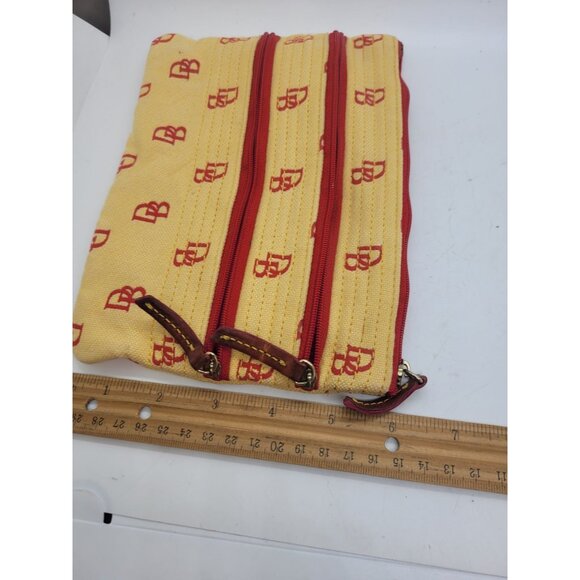 VTG Dooney & Bourke Yellow Canvas Zip Pouch Cosmetic bag leather tabs RARE - Picture 5 of 9